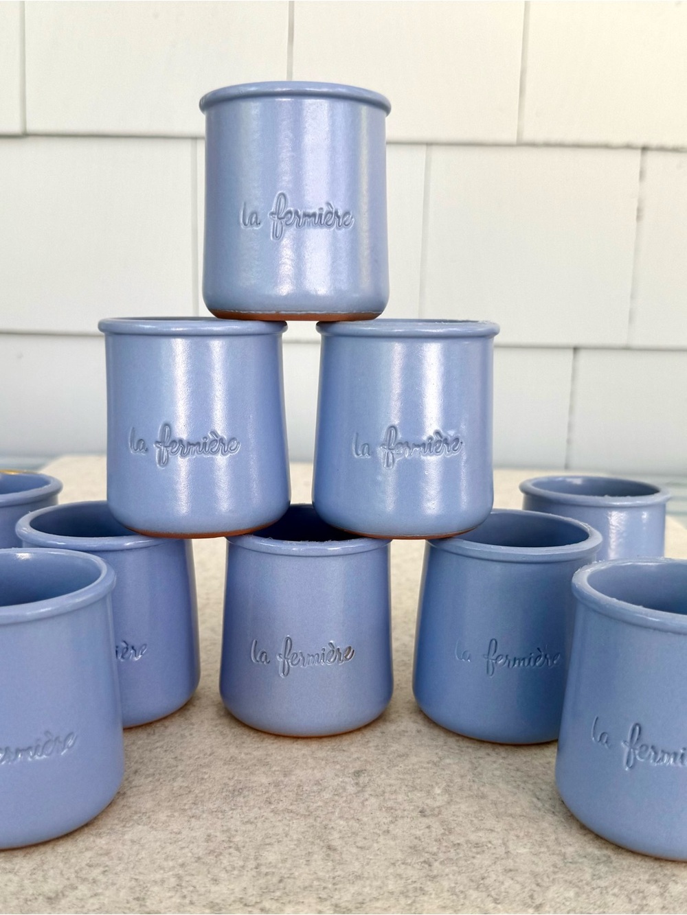 Set of 6 La Fermière Classic Light Blue Ceramic Pots